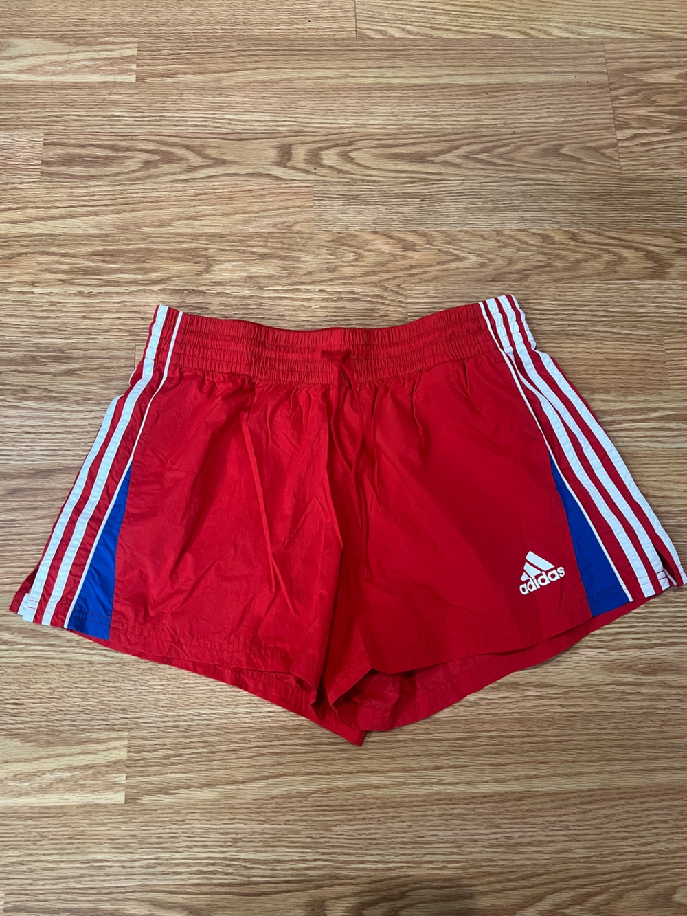 adidas Red Athletic Shorts with White Logo Tag